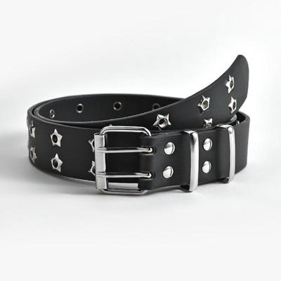 Punk Belt Black PU Leather Belts For Women Double Star Eyelet All-eyelet Jeans