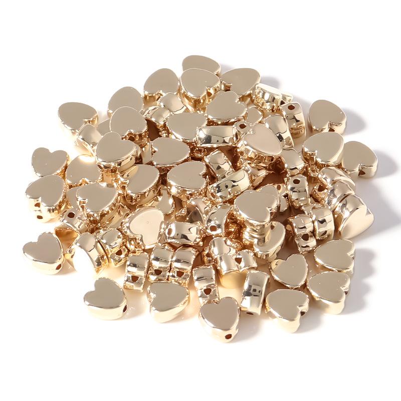 50 pcs Electroplated CCB Metallic Peach Heart Beads for Jewelry DIY and Bracelet Spacers