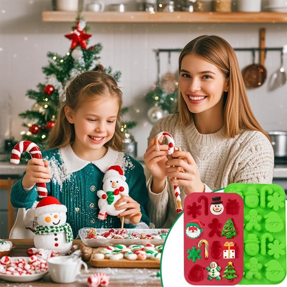 Jul Silikon Bakeform Pepperkake Julenissen Snøkrystall Godteriform Sjokolade Gelé Håndlaget Såpe Lys, Rød/Grønn