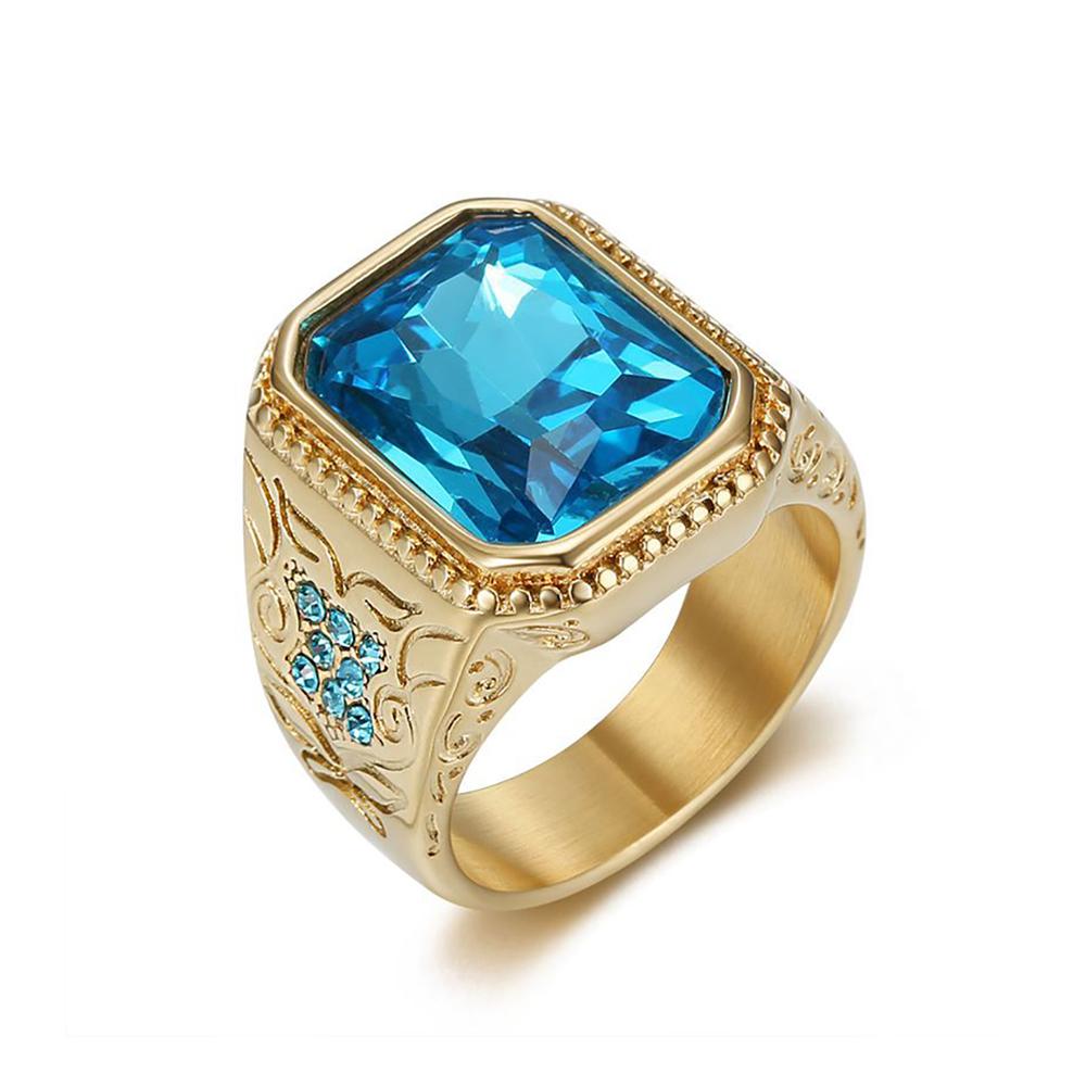 Fashion Vintage Punk Colorful Stone Rings Stainless Steel Handmade Turkish Signet Ring for Men Women Luxury Jewelry Wholesale