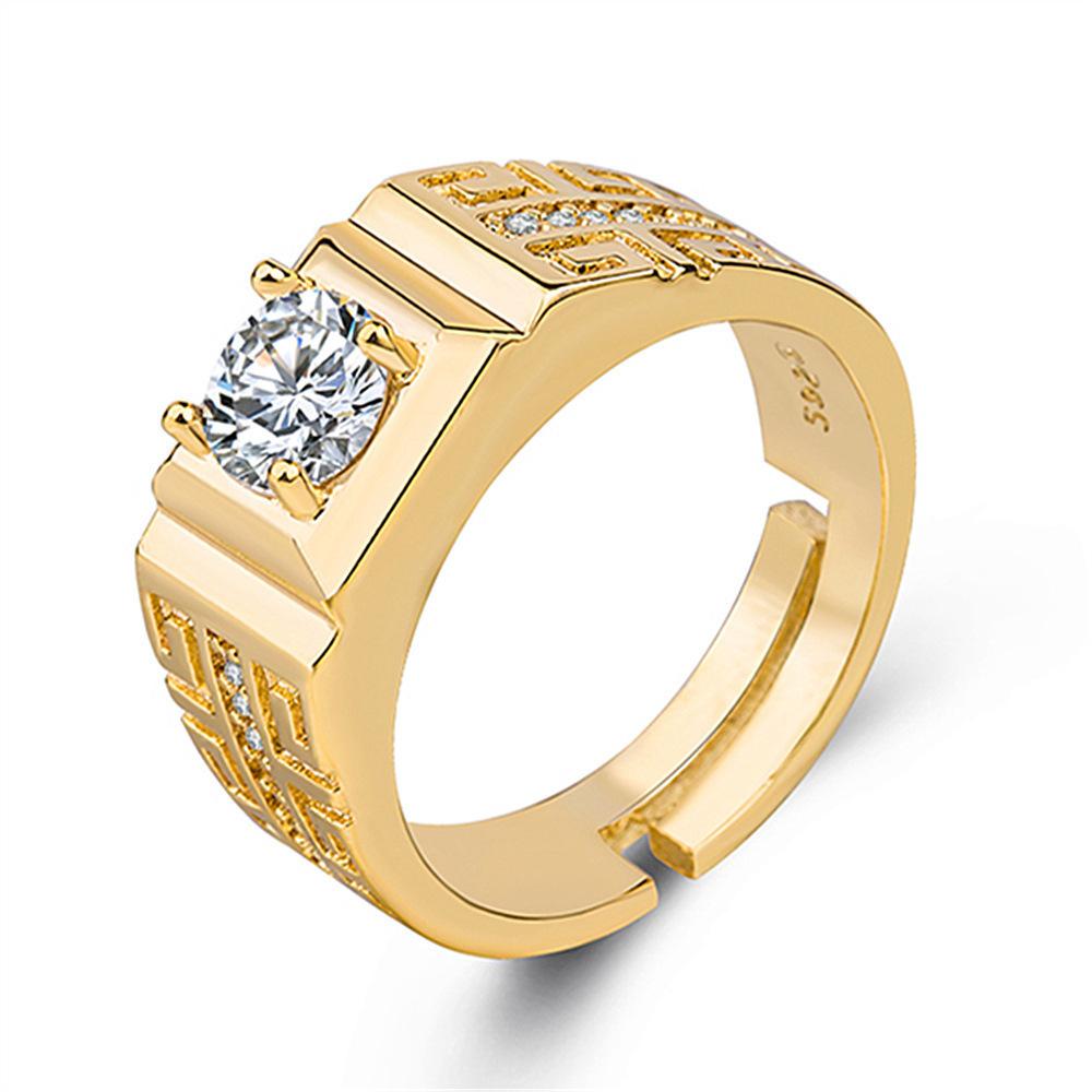 2026 Men's Ring Full Diamond Fashion Light Luxury Men's Open Ring Accessories