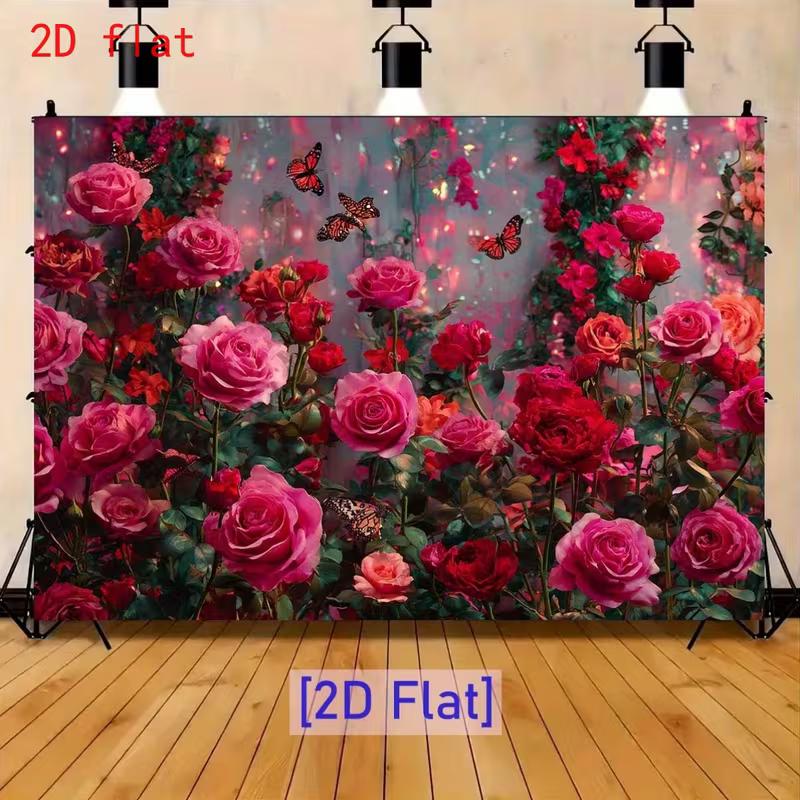 2D Magical Glowing Roses with Butterflies Backdrop