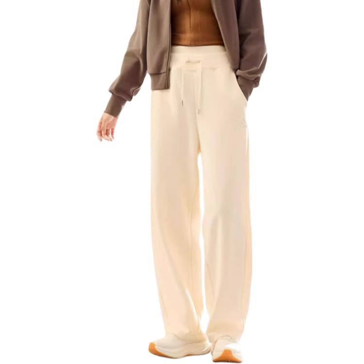 Anta Comfortable Loose Fit Drawstring Fleece Knit Sports Pants Women bottoms Vanilla Cream 962448302-1