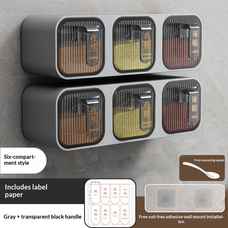 Wall-Mounted Integrated Multi-Spice Box Set Kitchen Home Goods Moisture-Proof Storage Salt Seasoning Can Rack