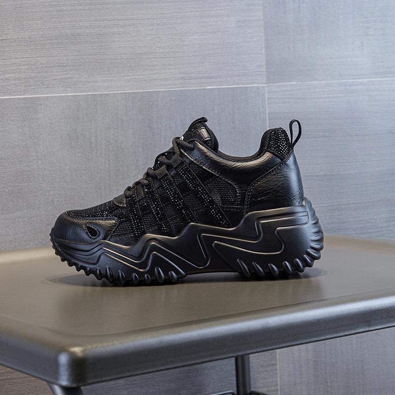 Summer small thick-soled heightening women's shoes, new comfortable casual soft-soled soft-faced sports dad shoes with diamonds