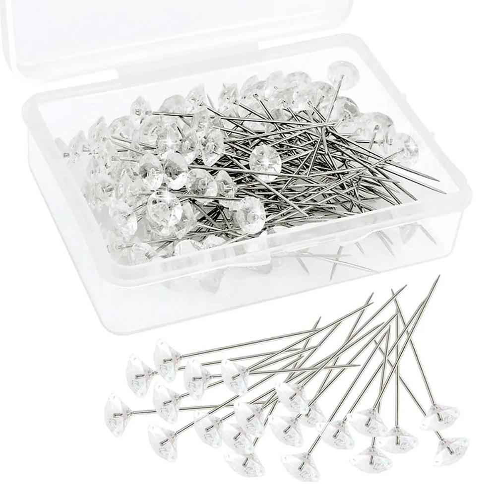 50pcs Bouquet Pins Flower Pin Round Diamond Crystal Floral Pins Rhinestone Wedding Corsages Pins Diamond Head Straight Pin