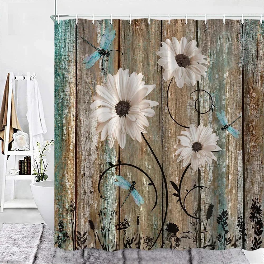 Rustic Wooden Barn Door Decor Shower Curtain For Bathroom Western Country Theme Vintage Rural Farm House Door Bath Curtains Set