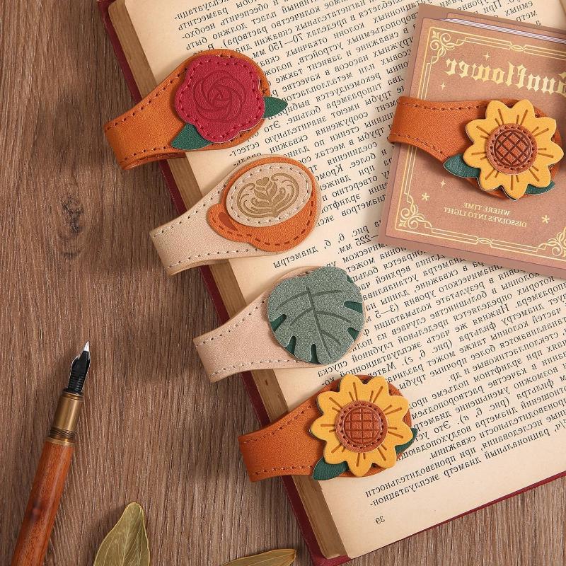 1/2 Stück Vintage Rose Kaffee Doppelseitige Magnetische Lesezeichen-Clips Für Männer Frauen Retro PU-Leder Magnetische Lesezeichen Lesezeichen