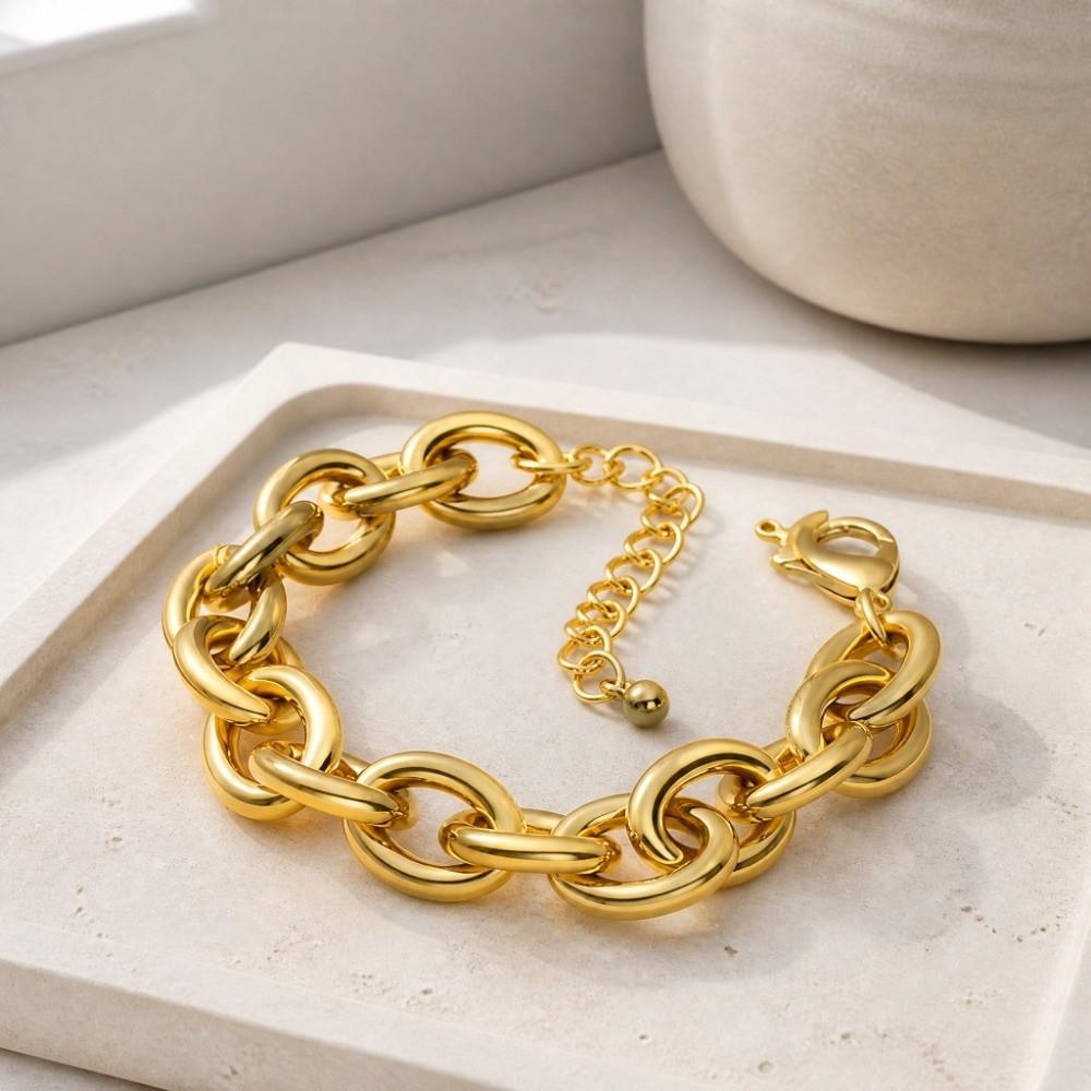 Gold Plated Chunky Chain Bracelet Stainless Steel Curb Link Bracelet Cable Chain Bracelet For Men