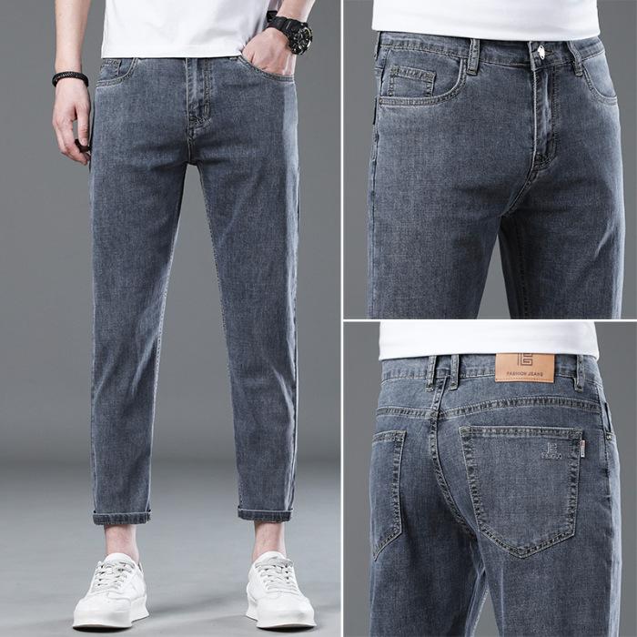 Summer Light-colored Thin Nine-point Pants Slim Straight-leg Pants Korean Style Jeans Men