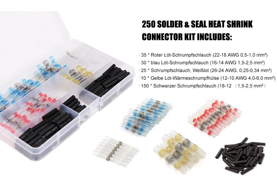 250 PCS Flame Retardant Heat Shrink Solder Ring Wire Connector Terminal Insulation Sleeve