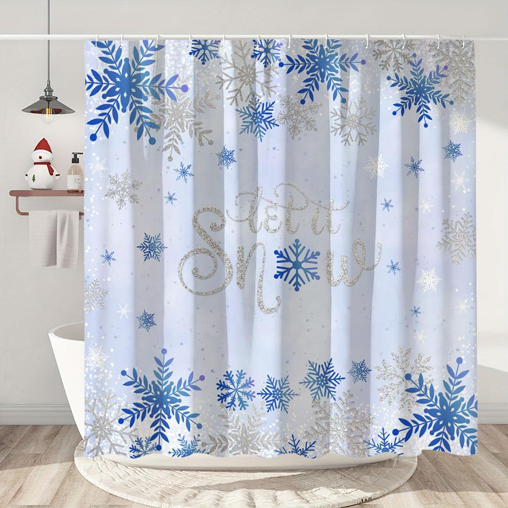 

Christmas Silver Snowflake Shower Curtain Pink Colourful Festive Gift Polyester Home Shower Curtains Bathroom Decor With Hooks 90x180cm