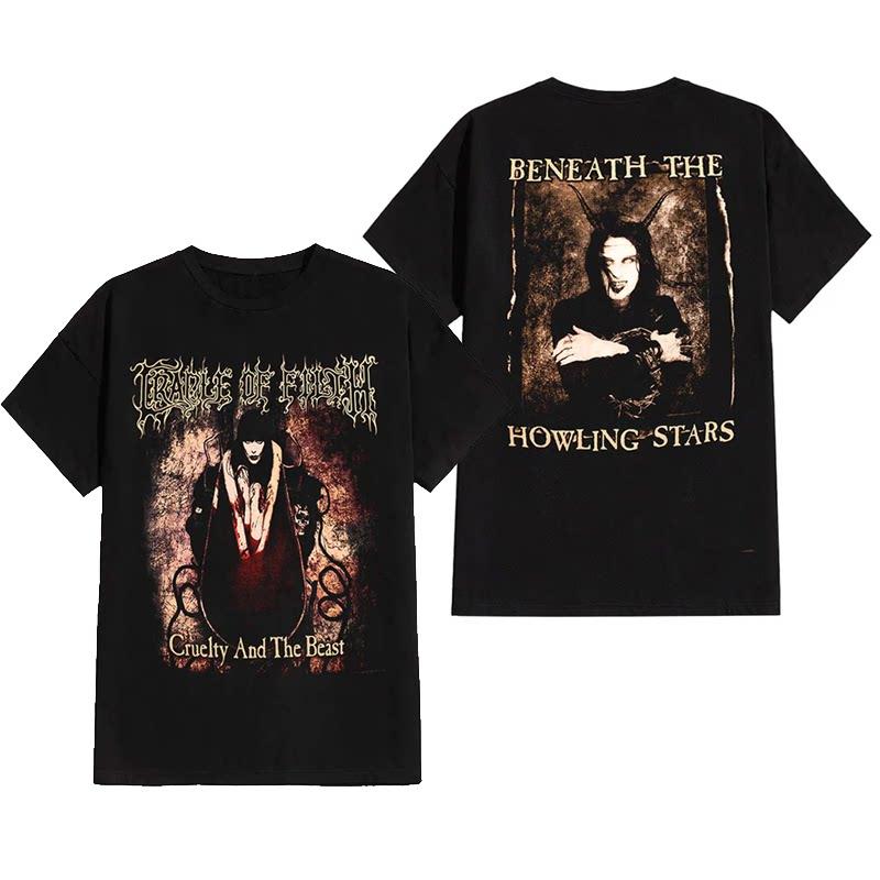 Retro Cradle of Filth Band's Extreme Gothic Black Metal Rock Dark American Short-sleeved T-shirt