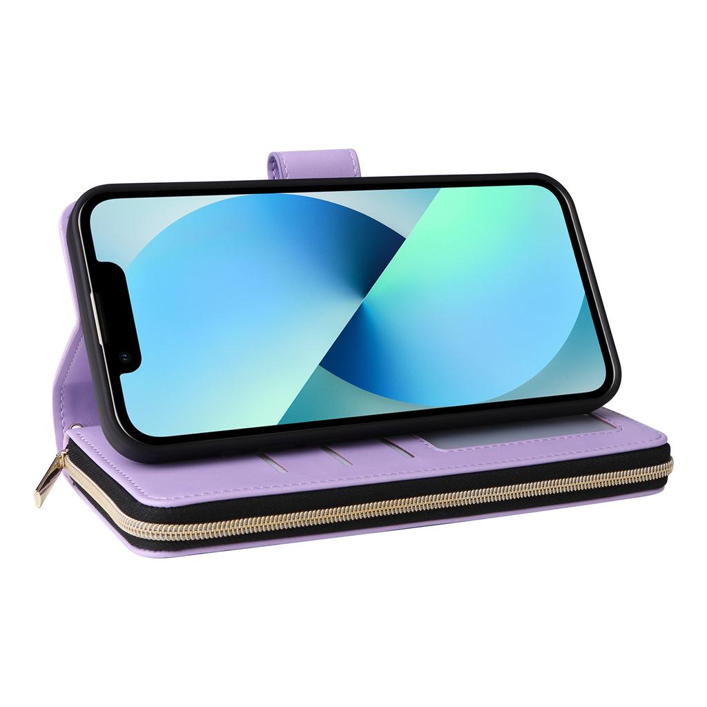 For iPhone 13 mini Case Leather Zipper Pouch Wallet Crossbody Phone Cover