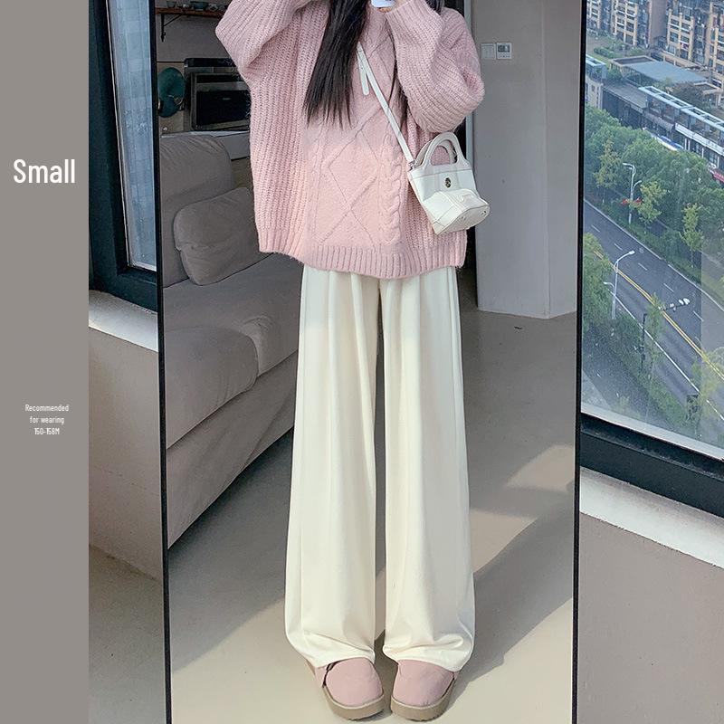 Autumn/Winter 2026 Women s High-Waist Cashmere Wide-Leg Pants - Slimming, Petite Fit, Drape Knit Design L