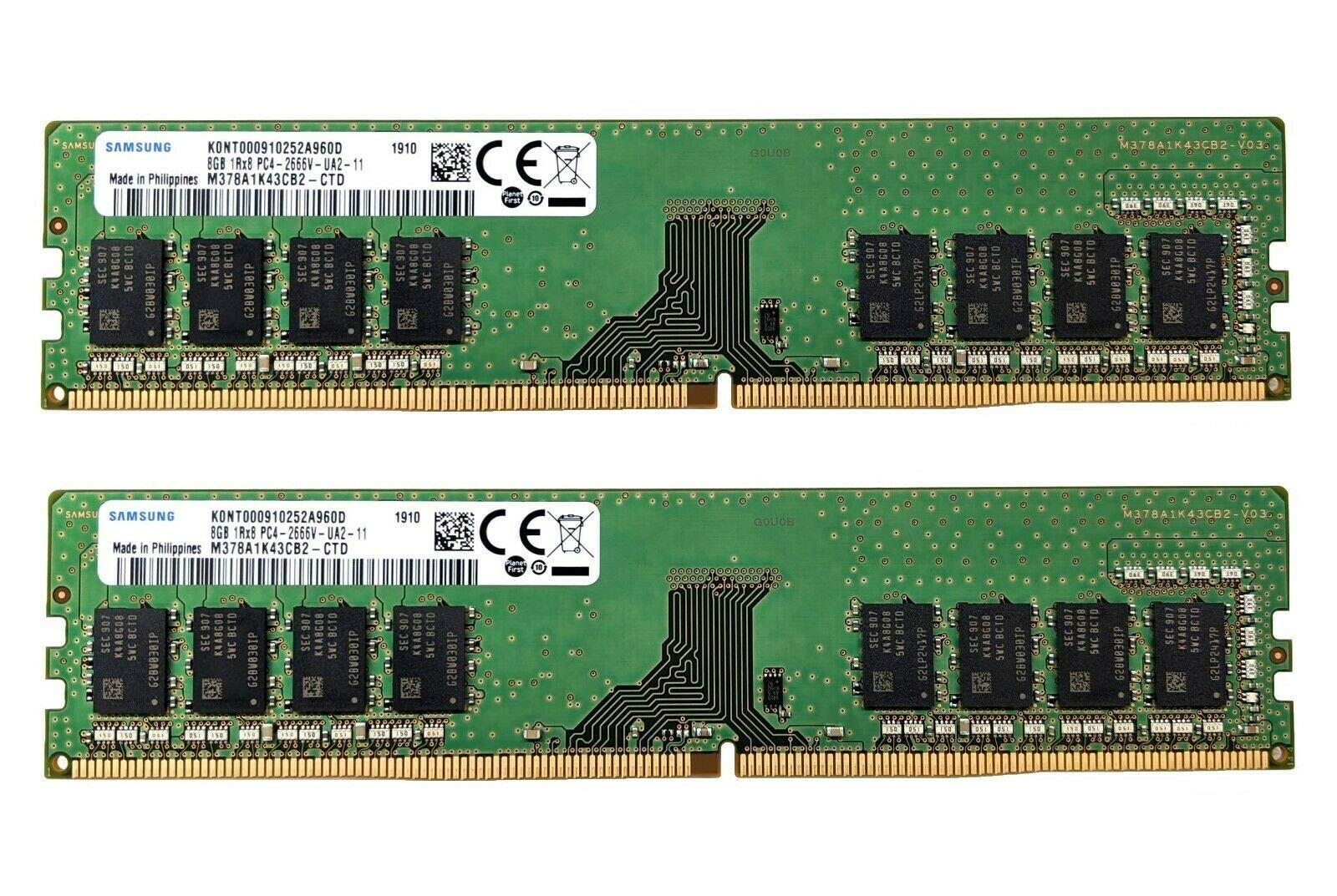 

Samsung 16GB DDR4 2666MHz DIMM UDIMM 1Rx8 CL19 Desktop Computer RAM Memory Upgrade Kit (2x8GB) PC4-21300 Non-ECC 1.2V 288-Pin M378A1K43CB2-CTD