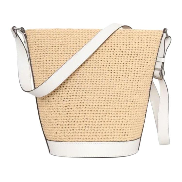 MICHAEL KORS Townsend Fabric+Artificial Leather, Straw Crossbody Bags Medium Women's Natural & White 30S4S10M8W-884