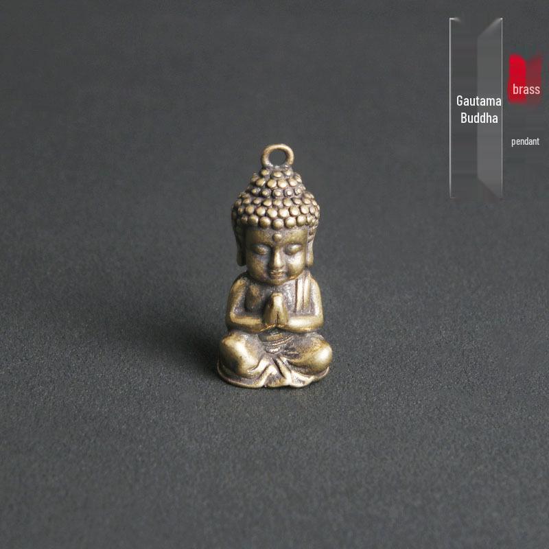 Retro Brass Shakyamuni Buddha Keychain Pendant - Small Copper Tathagata Blessing Charm
