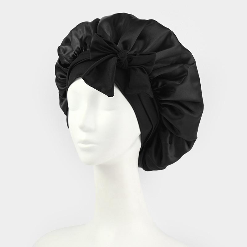 Bonnet de Nuit en Satin pour Femmes avec Nœud Papillon Lien Réglable Soin des Cheveux Bonnet de Nuit Doux en Soie
