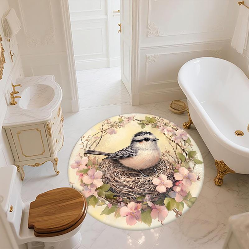 Flower Bird,Round Area Rug,Carpet Rug for Living Room Bedroom Sofa Playroom Decor,Non-slip Floor Mat