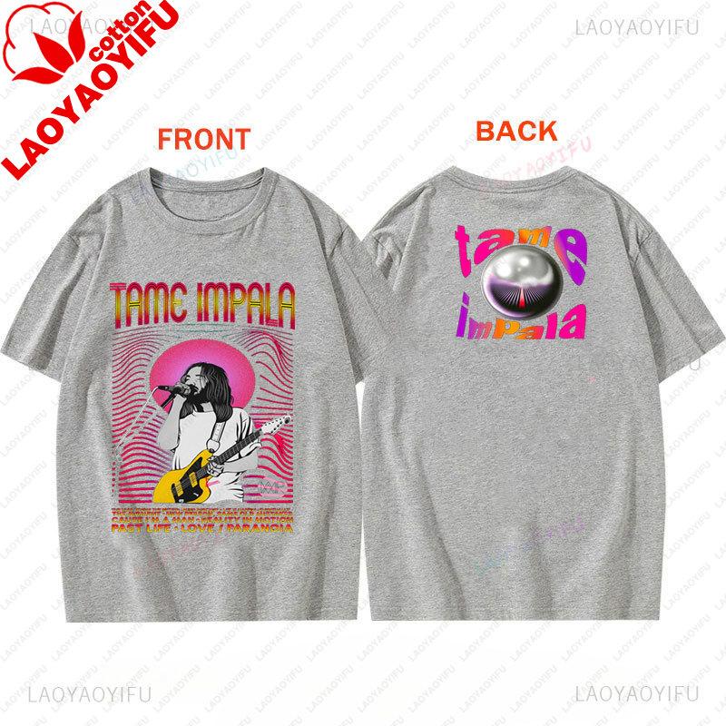 Vintage Tame Impala Graphic Tshirts Unisexs Clothing Pop Rock Band Print Tshirt Short Sleeved 2 Side Camisetas Fashion Retro Tee