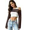 Women's Sunscreen Hollow Long Sleeve Backless Bikini Beach Dress Knit Sweater Cover-Up