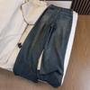 Fleece thickened jeans women's winter pear-shaped body loose high waist thin straight wide-leg pants