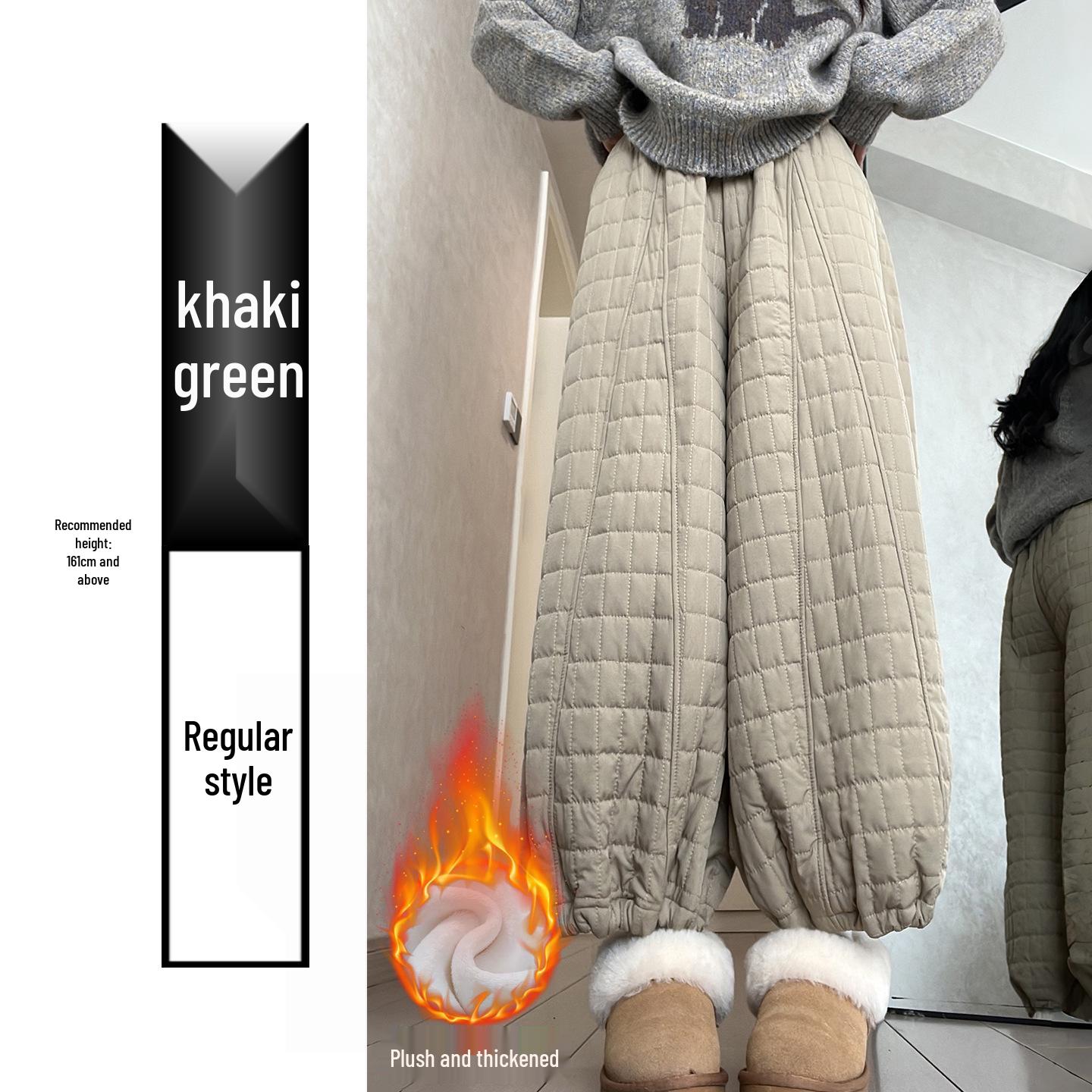 

Women s High-Waist Off-White Velvet Plaid Lantern Pants, Warm and Thick for Autumn/Winter with Elastic Cuffs L