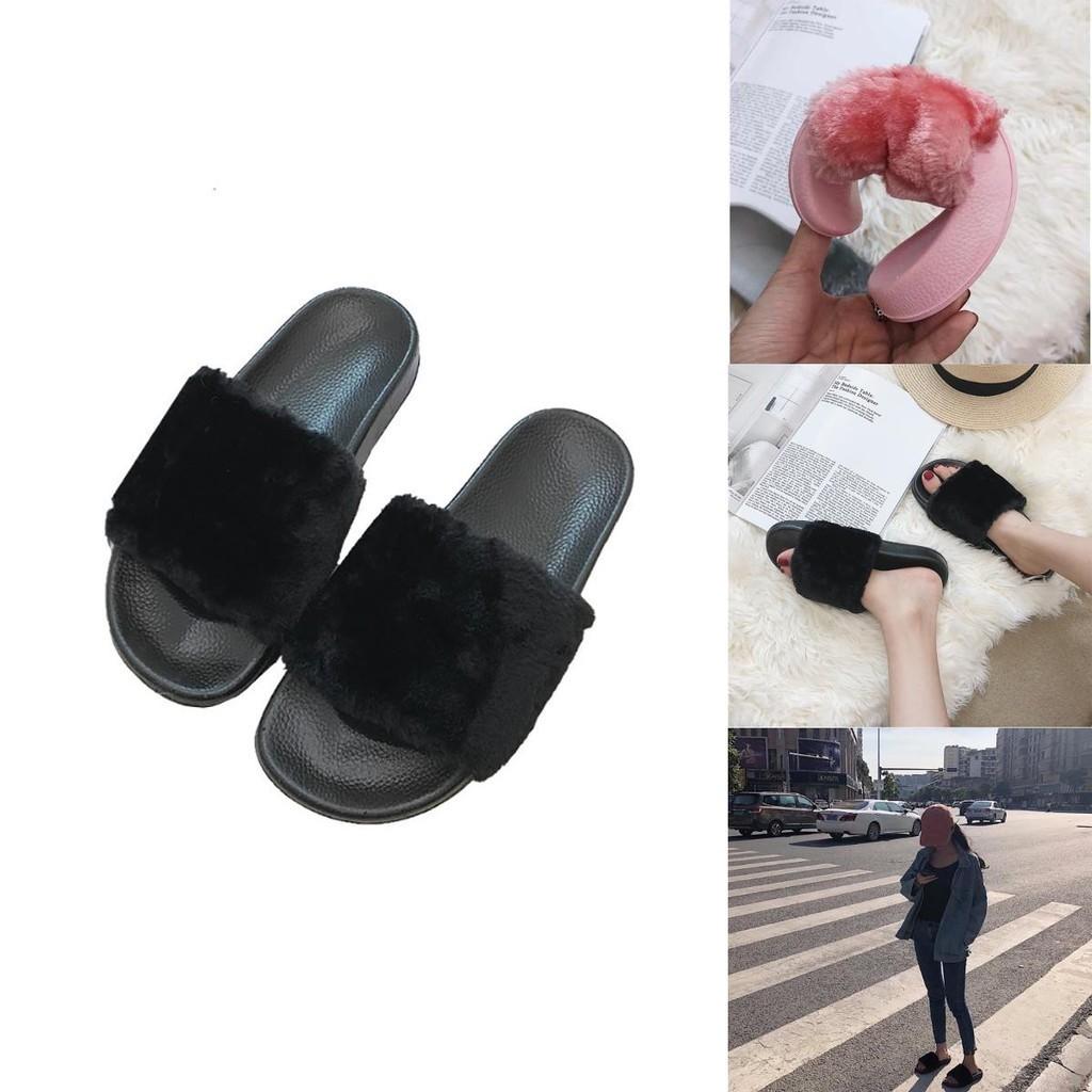 Stylish Cross Furry Design Women Slip On Slippers With Soft Fur Decoration