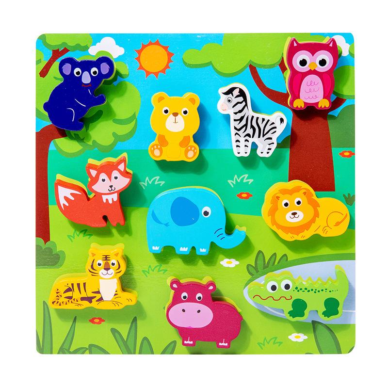 Wooden Children'S Early Education Puzzle Creative Velcro Three-Dimensional Puzzle Building Block Car Animal Puzzle