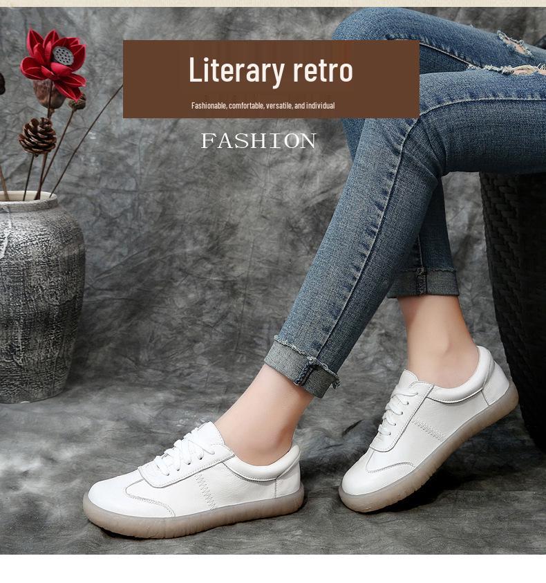 2025 Spring/Summer Genuine Leather Non-Slip Women's Soft Sole Shoes for Moms, Mori Girls, and Pregnant Women - Versatile Handmade Design.