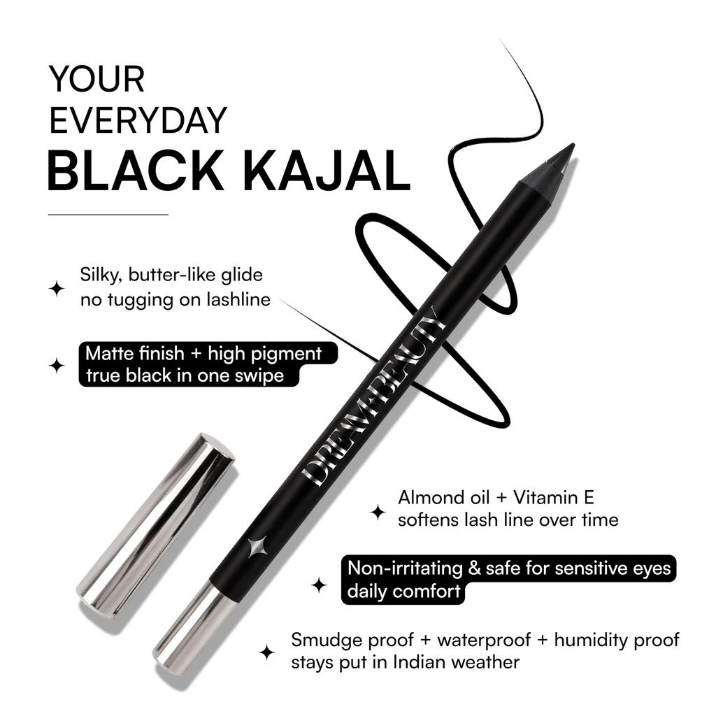 Dream Beauty Intense Black Long Stay Eclipse Kajal - Smudge-Proof, Waterproof & Humidity-Proof | Silky Matte Finish | One-Swipe Application, Non-Ir