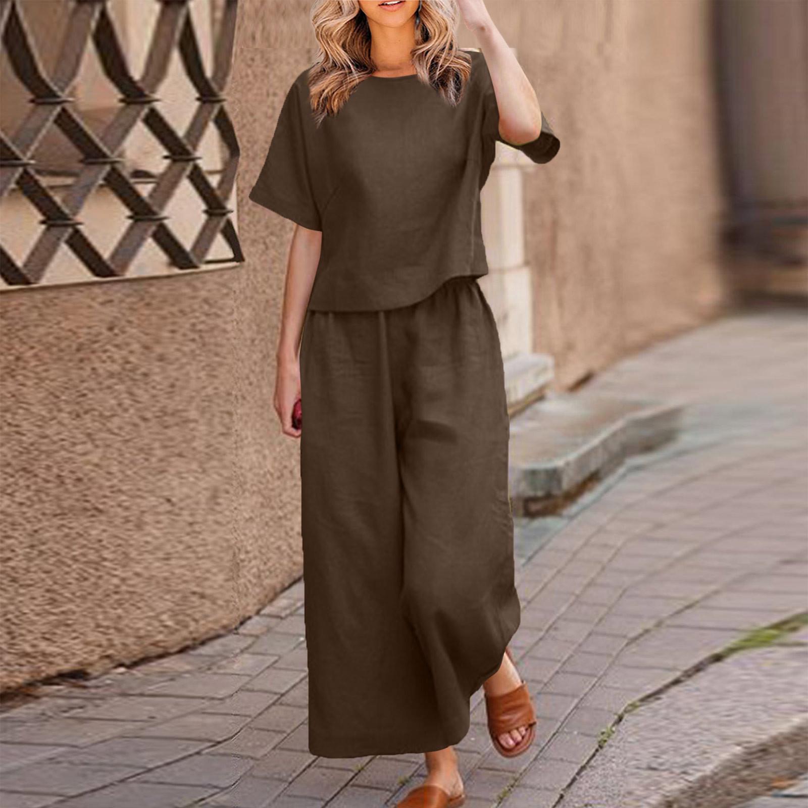 

Женская повседневная пуловерная рубашка с длинным и коротким рукавом с круглым вырезом, художественный однотонный повседневный костюм в стиле ретро M кофейный