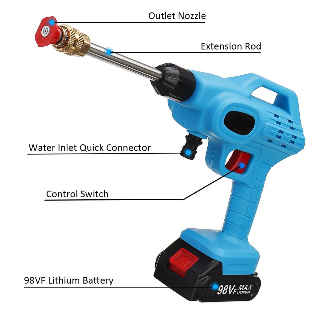 1800W 98VF Portable Cordless Water Jet Electric Car Washer High Pressure Car Washer