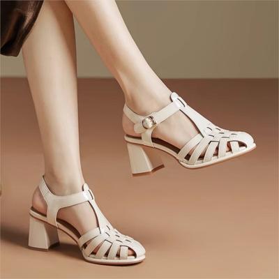 Summer Chunky Sandals for Women Retro Pig Shoes Soft Soles Comfortable Breathable Woven High Heel Sandals for Women Sandals P806