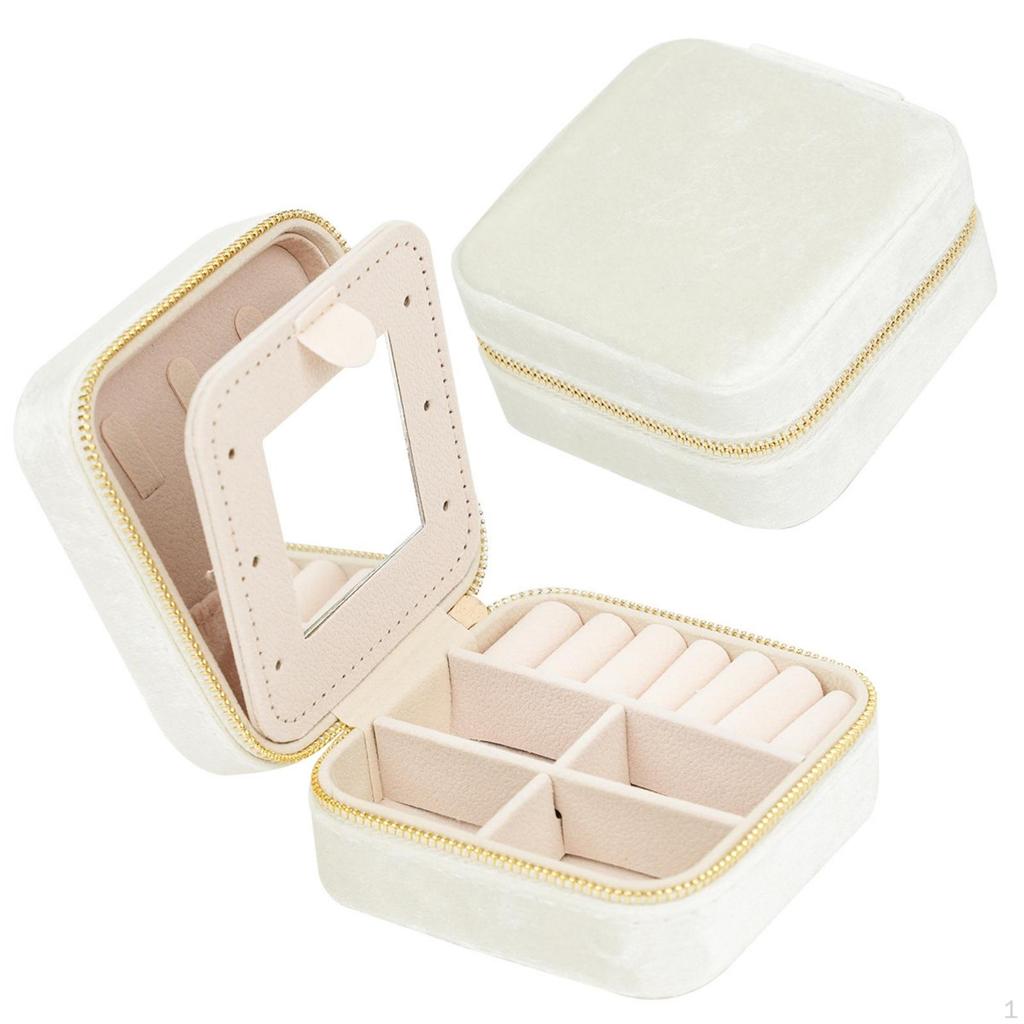 Zippered Jewelry Box with Compartments Small Mirror Soft Space