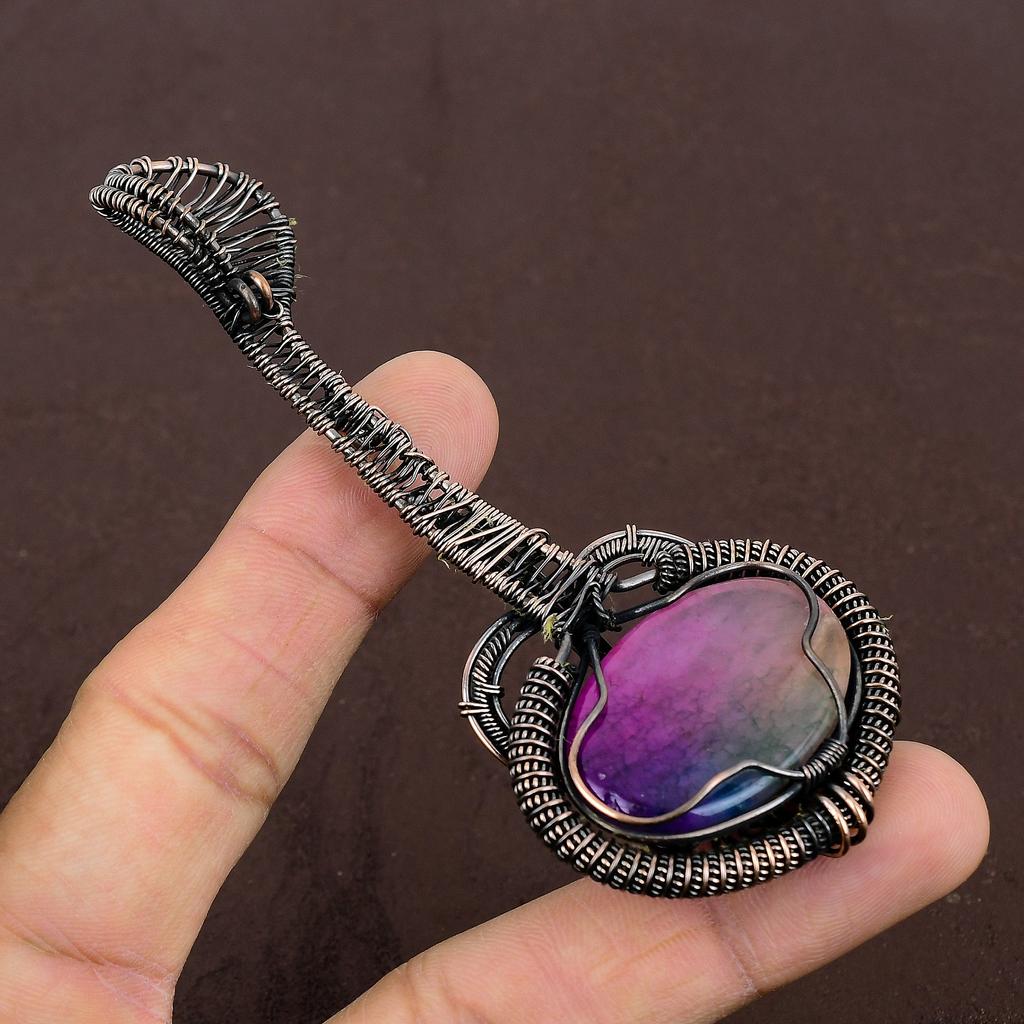 Rainbow Solar Quartz Handmade Copper Wire Wrap Guitar Pendant 3.1" e6I15