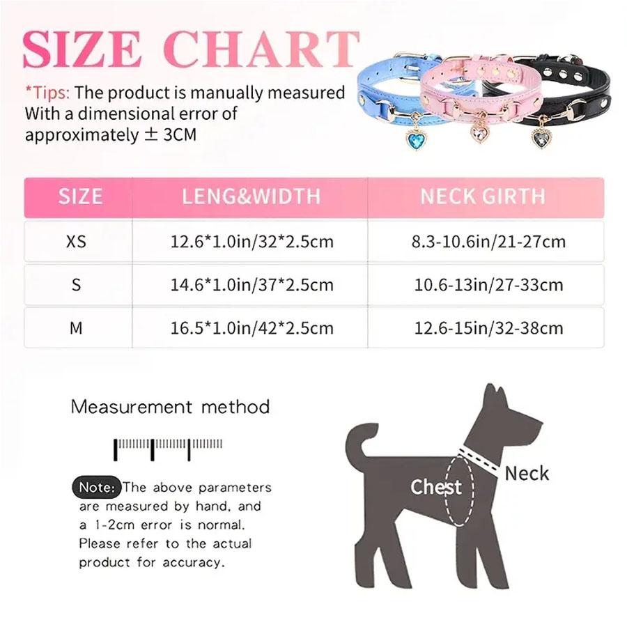 DC003 1Pc PU Leather Delicate Pet Dog Collar, High-Quality Leather Fabric And Alloy Fittings. Beautiful Gemstone Decoration. Sui
