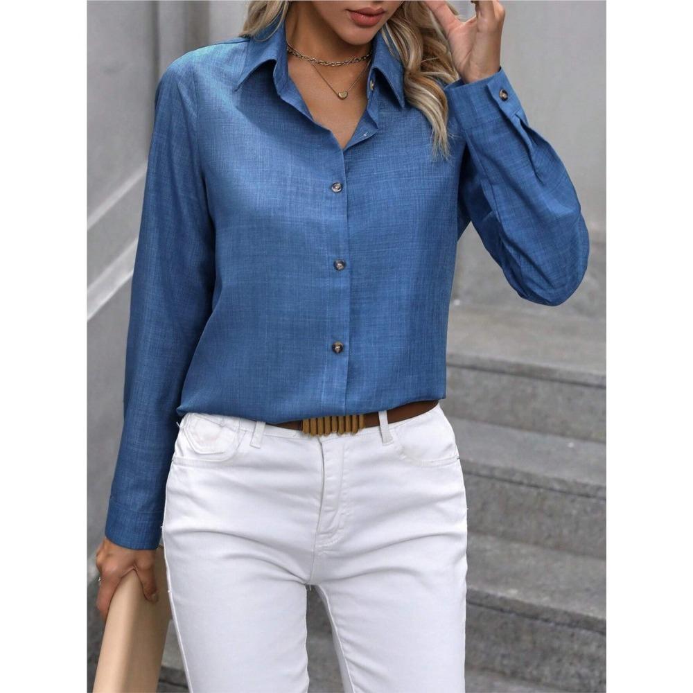 

Spring Autumn New Fashion Color Combination Long-sleeved Lapel Women s Shirt Simple Casual With A Solid Color Female Officeshirt S