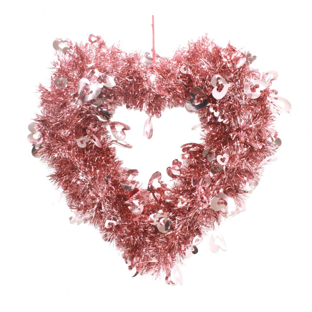 Tinsel Heart Shaped Wreath with Bow for Front Door Valentine's Day Red Pink Heart Wreath for Wedding Party Wall Decor