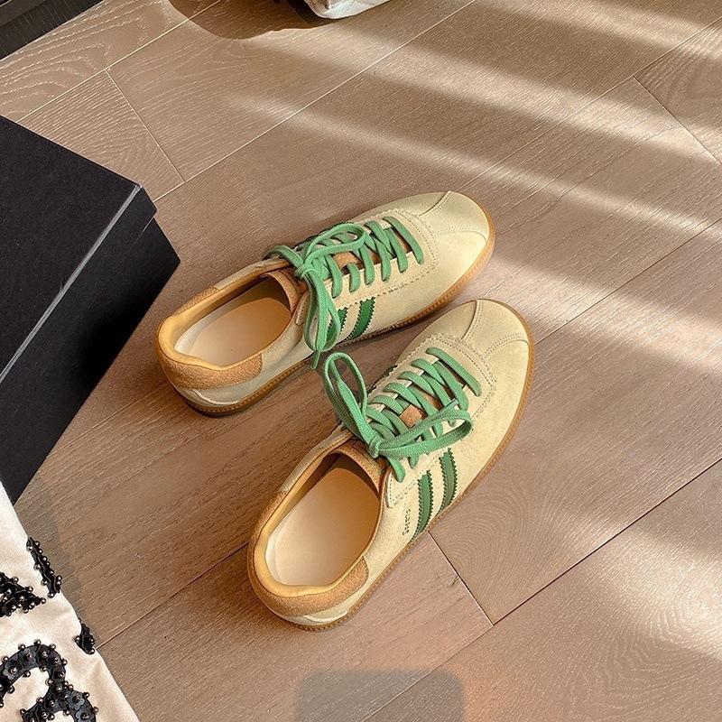 Leather Retro Yellow German Training Shoes Women's 2025 New Inner Height Increase Casual Sports Shoes Low-top Versatile Forrest Gump Board Shoes