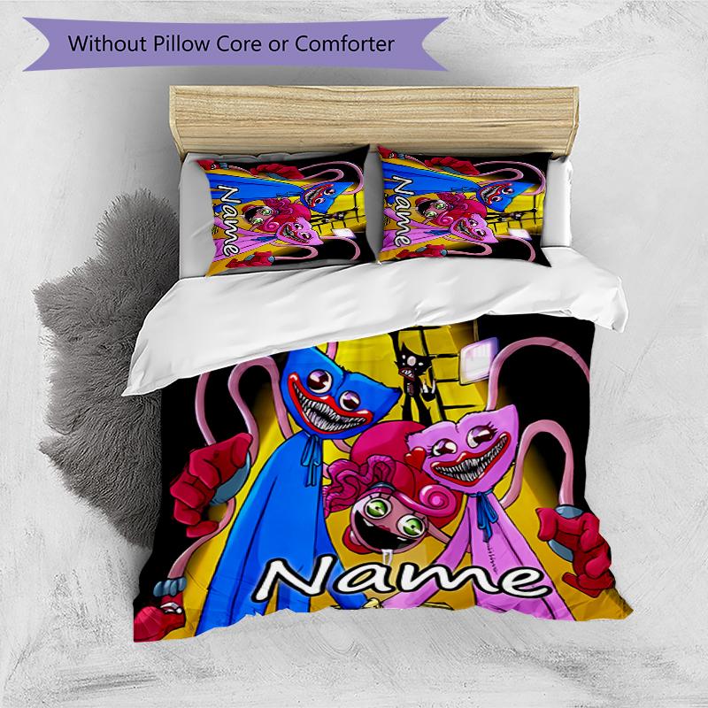 3pcs Custom Name Poppy Playtime Bedding Set Duvet Cover Closure Includes 1 Duvet Cover & 2 Pillowcases for All Seasons Bedroom Decor