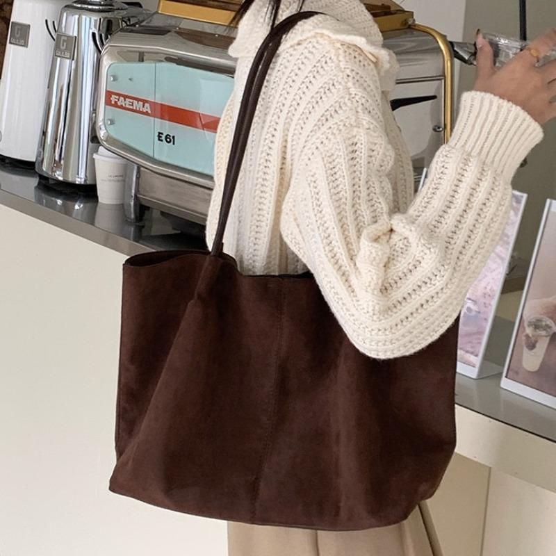 Autumn and Winter Retro Suede Large-capacity Tote Bag, New Stylish and Simple Class Commuting Portable Shoulder Bag