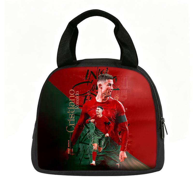 Leer, Reizen Handtas Geïsoleerde Lunchtas Herbruikbaar Ronaldo Lunchbox Voetbalster Student Bento Voedselcontainer Zakken