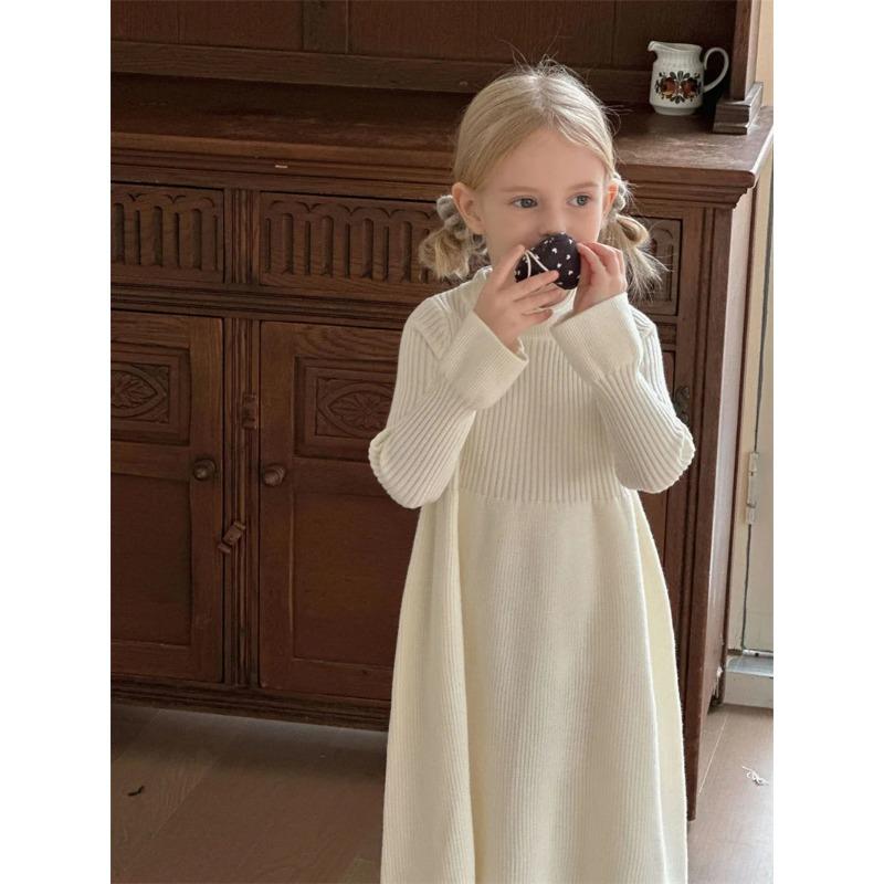 Girls Knitted Dress Autumn Winter Children Gown Princess Solid Color Vestidos Kids Fashion Sweater Dresses Baby Clothes