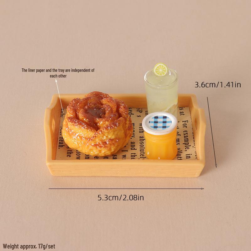 Dollhouse Miniature Resin Tray & Bread Play Set for DIY Dessert Shop