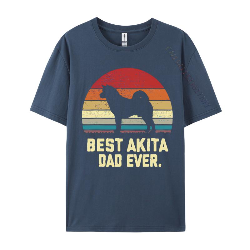 Vintage Best Akita Dad Ever Dog Lover Tshirt Male Fashionable Tops  Tees Men Cotton Tshirts Red And Black Graphic T Shirt