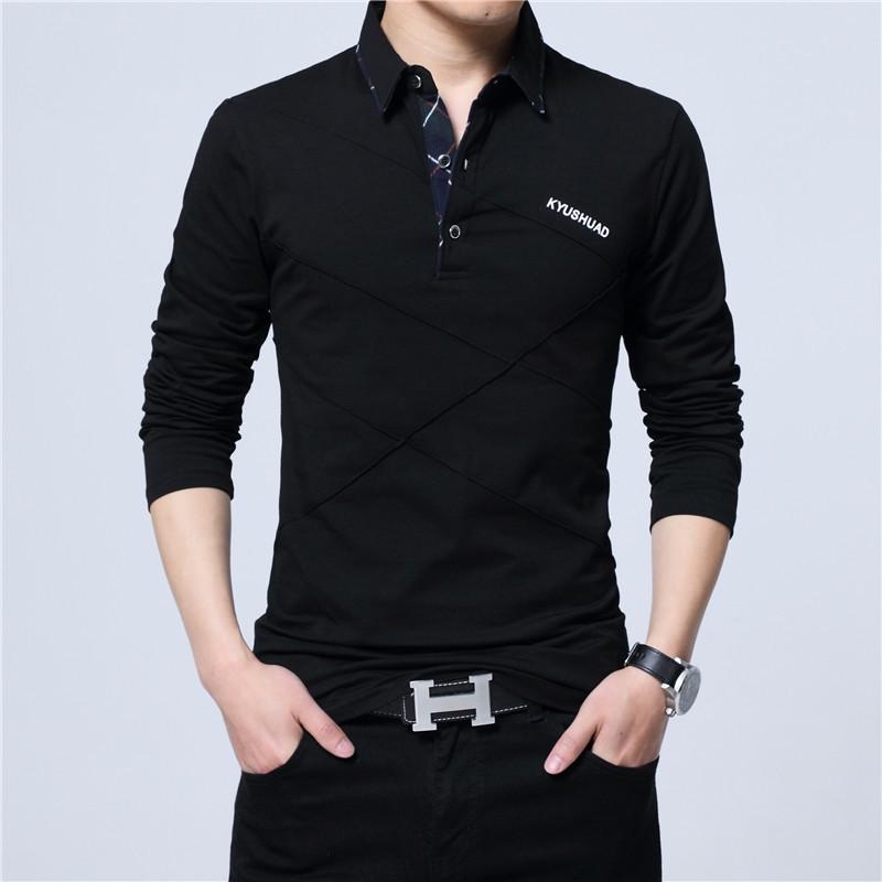 Men's Large Size Long-Sleeve Lapel T-Shirt - Spring/Autumn Loose Fit