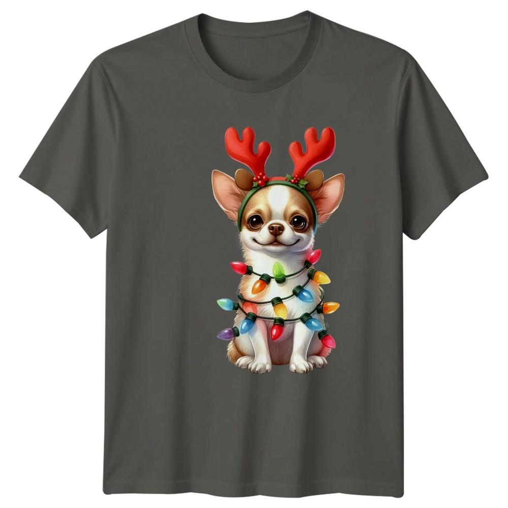 Chihuahua Dog Christmas Holiday Unisexs Unisexs Graphic Tee Reindeer Antlers Lights S