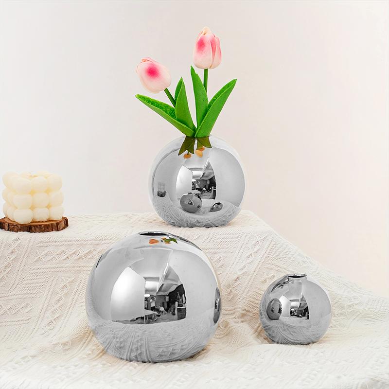 1/3pcs Plated Vase Modern Round Ball Vase Table Decor Accessories Flower Arrangement Craft Home Decoration SML